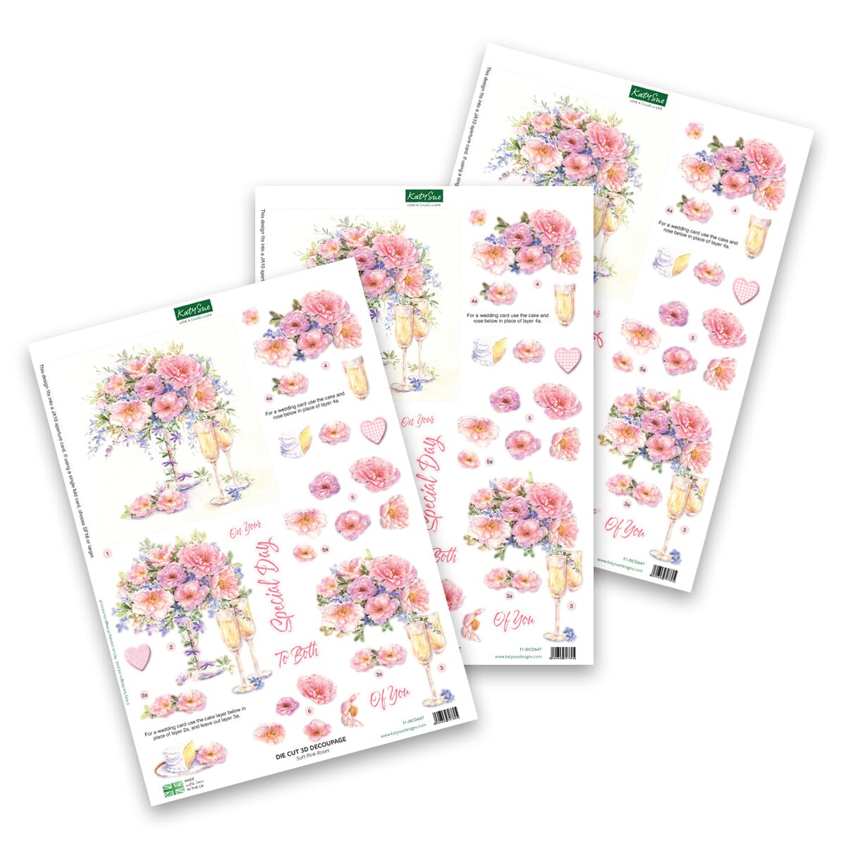 Katy Sue Die Cut Decoupage &#x2013; Soft Pink Roses (Pack Of 3)