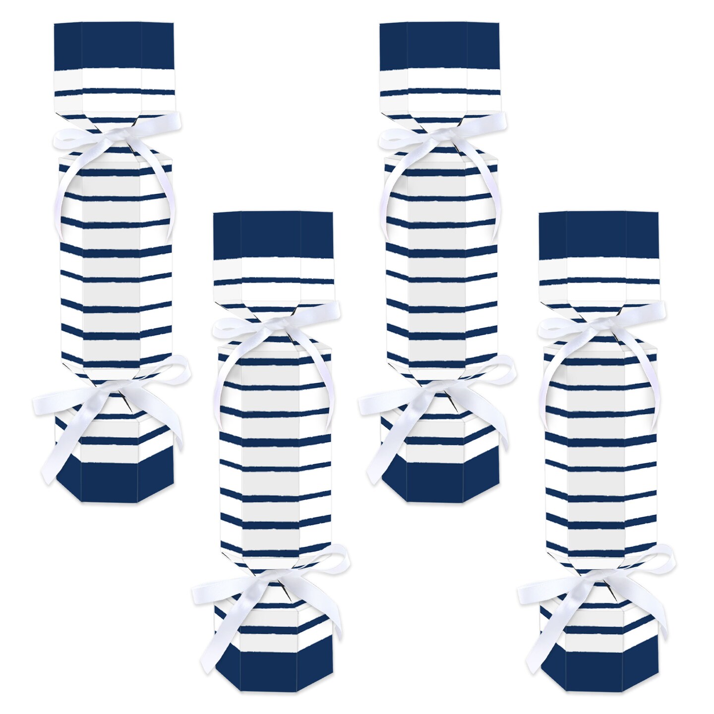Big Dot of Happiness Navy Stripes - No Snap Simple Party Table Favors - DIY Cracker Boxes - Set of 12
