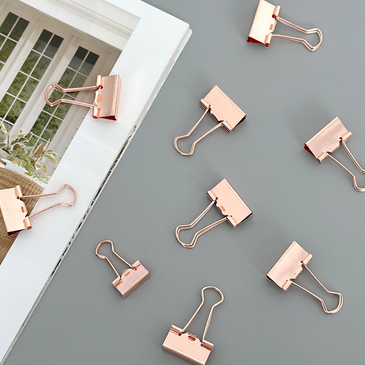 Wrapables Rose Gold Binder Clips for Office, Paper Clamps, Paper Clips