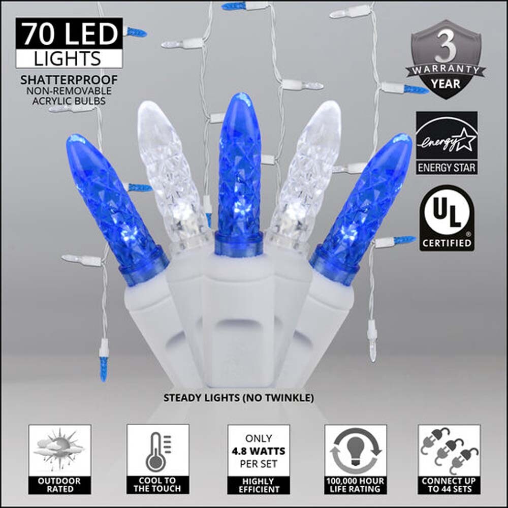 70 Blue White M5 LED Icicle Light Set with White Wire