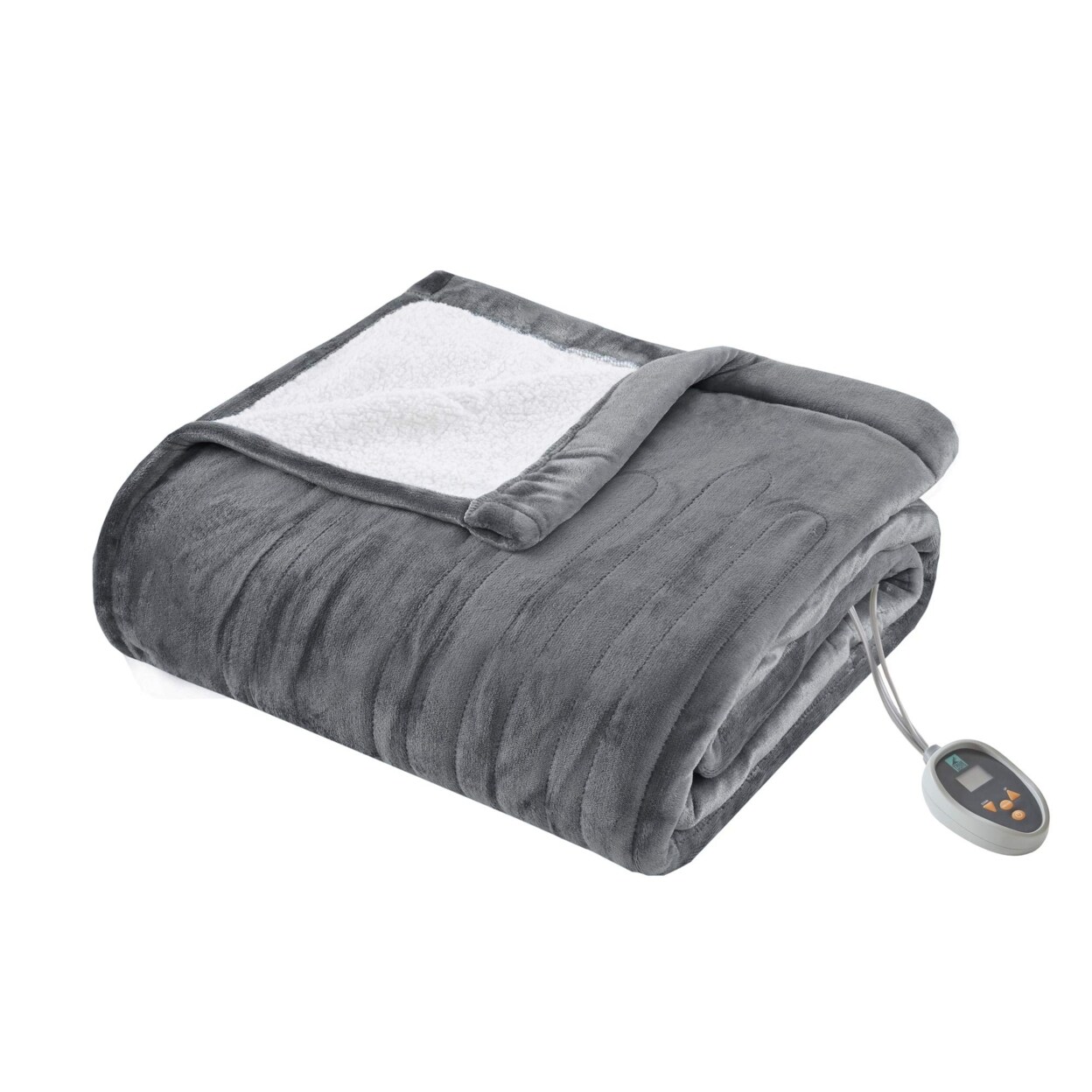 True North by Sleep Philosophy   Sleep Philosophy Ultra Soft Reversible Plush Heated Blanket, Grey - Twin