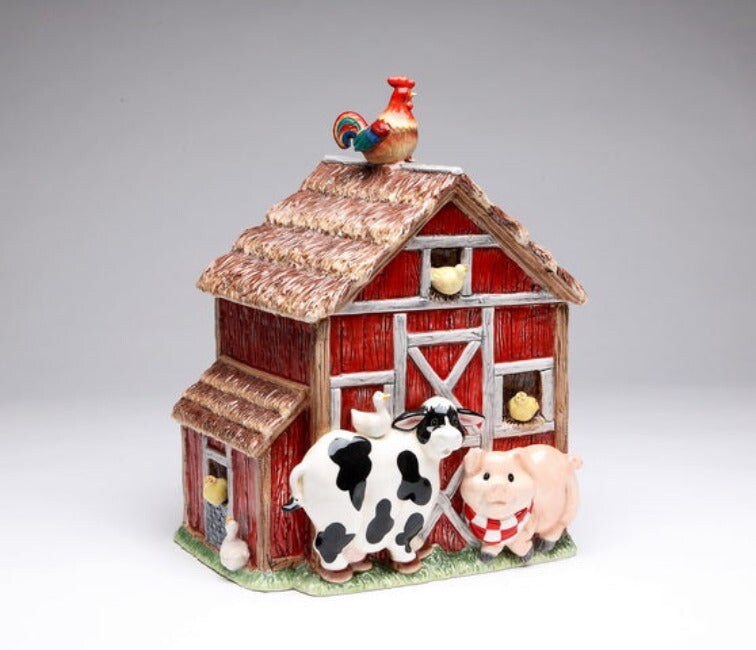 Ceramic Barn House with Farm Animals Cookie Jar, Home D&#xE9;cor, Gift for Her, Gift for Mom, Kitchen D&#xE9;cor, Farmhouse D&#xE9;cor, Fall Decor