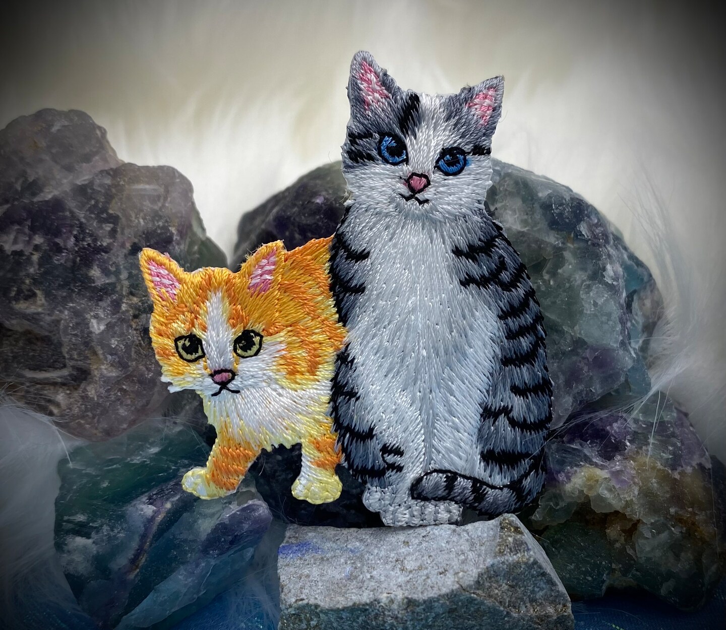 Two Cats, Orange Tabby, Gray Kitten, Pets, Embroidered, Iron on Patch