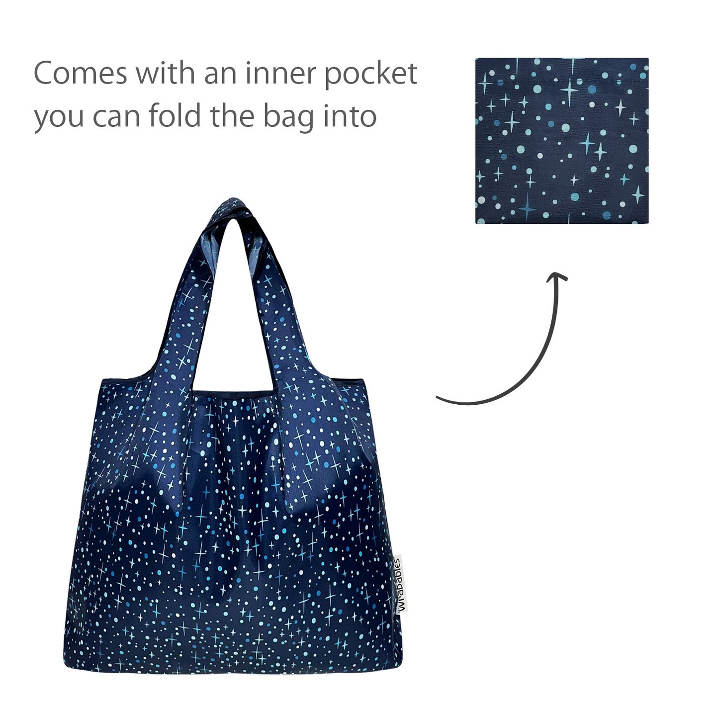 Wrapables Medium Foldable Tote Nylon Reusable Grocery Bag (Set of 2), Twinkling Stars