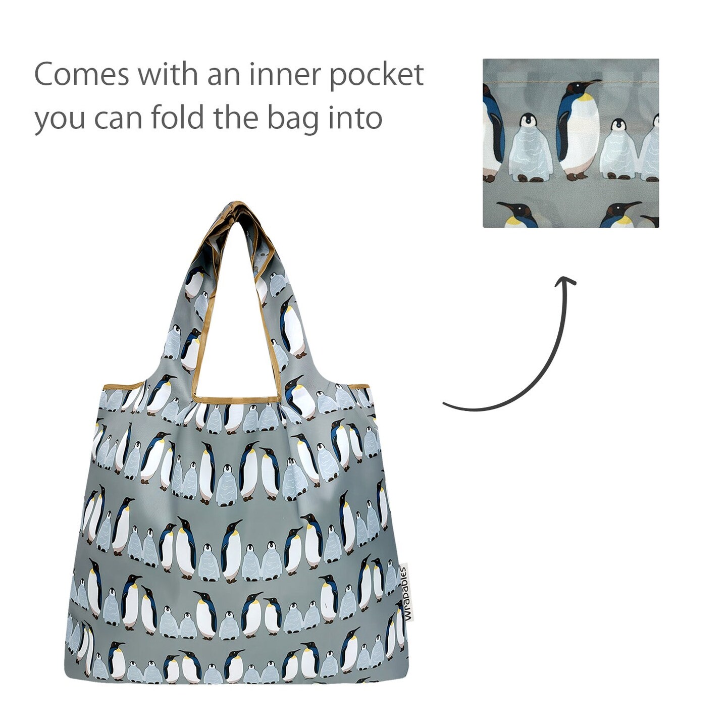 Wrapables Medium Foldable Tote Nylon Reusable Grocery Bag (Set of 2), Penguins
