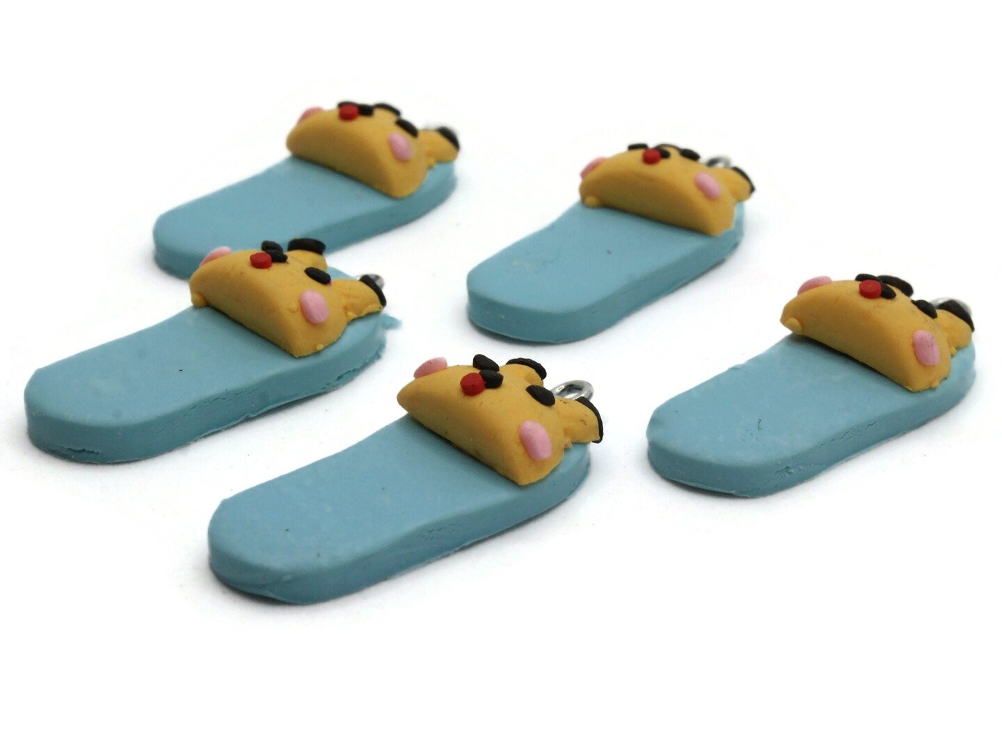 5 34mm Sky Blue Bunny Rabbit Slipper Polymer Clay Miniature Charms
