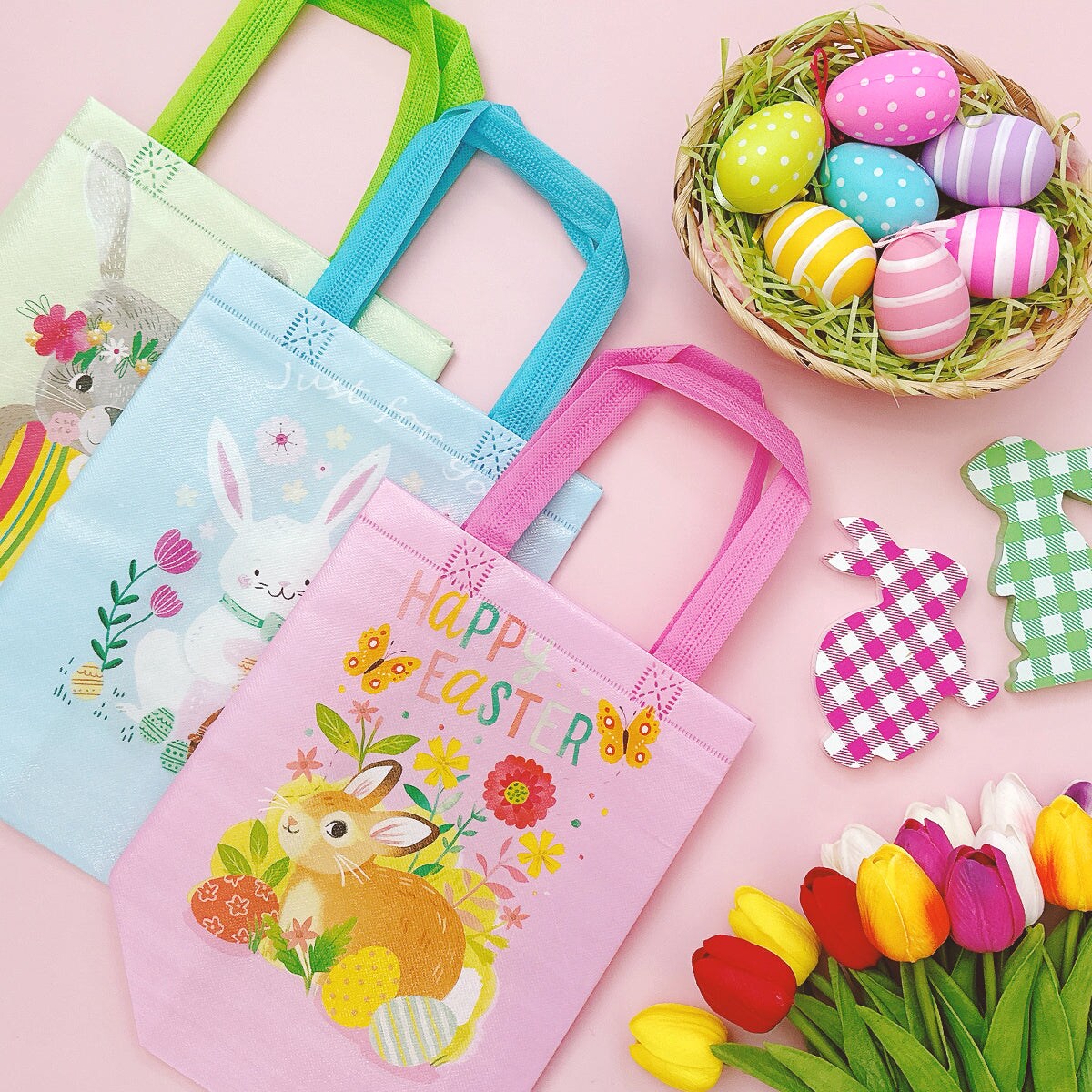 Wrapables Non-woven Easter Gift Bags, Easter Treat Bags for Egg Hunt (Set of 8)