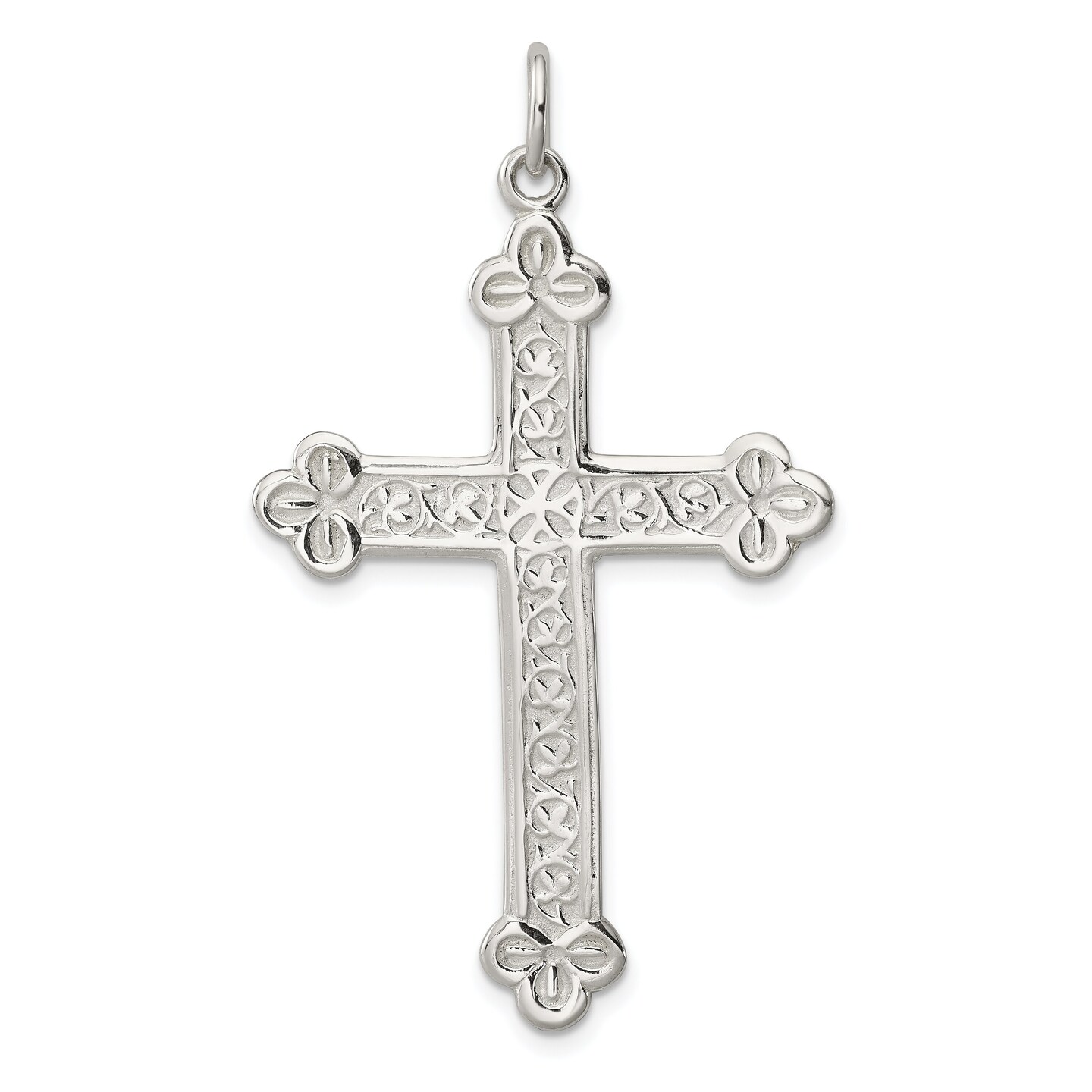 Sterling Silver Budded Cross Charm Religious Jewelry 53mm x 32mm