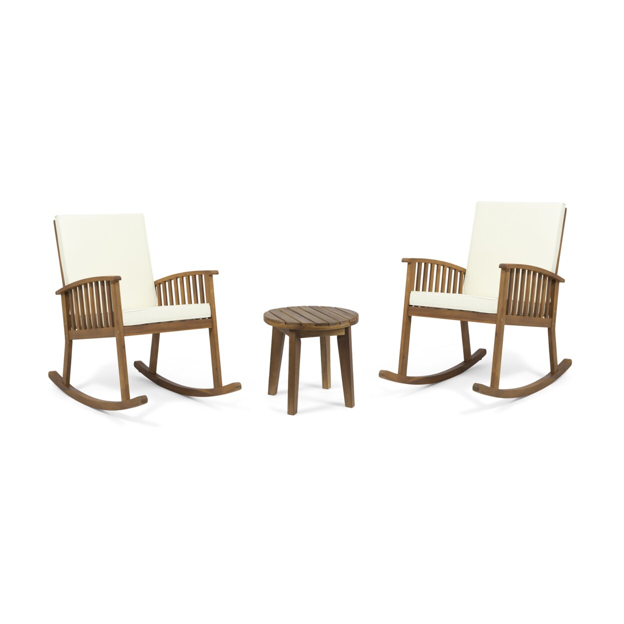 GDFStudio Sandra Outdoor Acacia Wood 2 Seater Rocking Chairs and Side Table Set