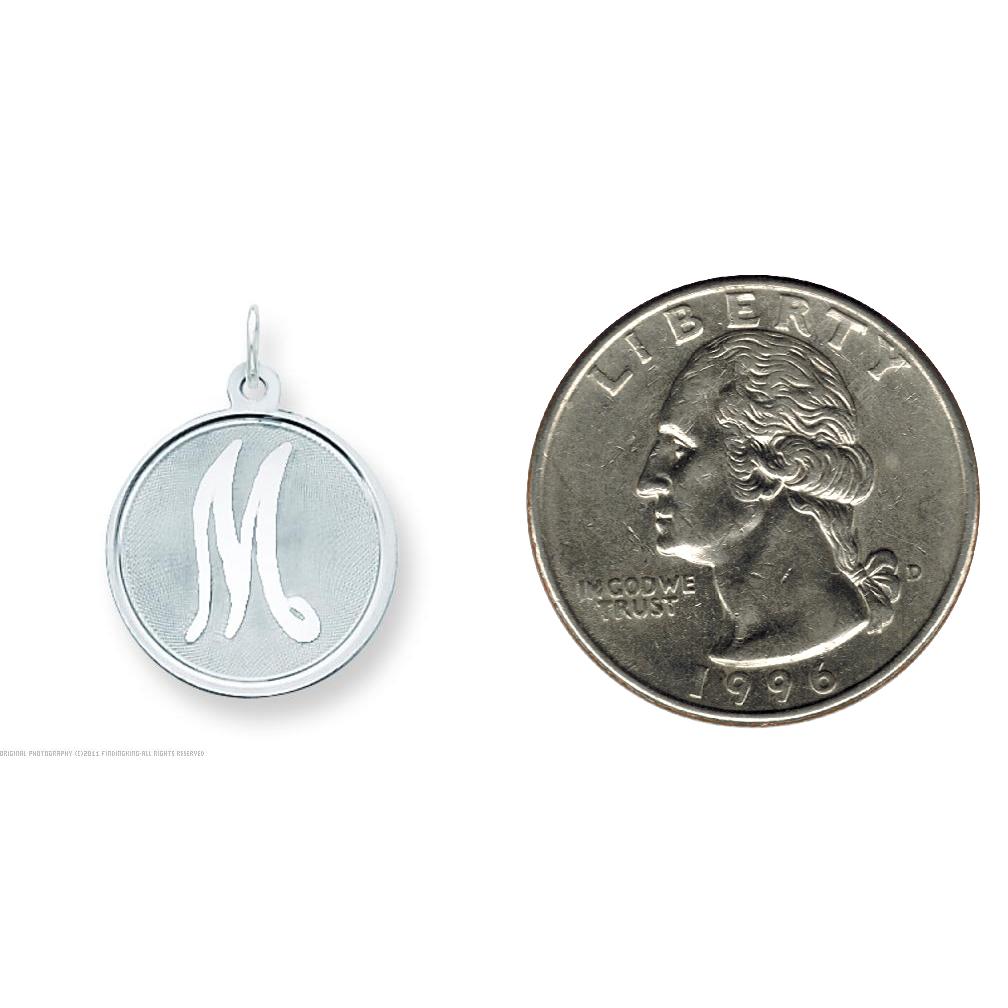 Sterling Silver Brocaded Initial Capital M Charm Jewerly 27mm x 20mm