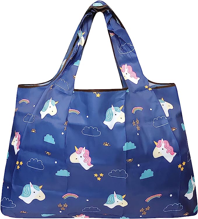 Wrapables Large Foldable Tote Nylon Reusable Grocery Bags, 5 Pack