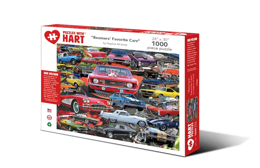 Hart 24&#x22;x30&#x22; 1000 pc Premium Jigsaw Puzzle - Boomers&#x27; Favorite Cars 