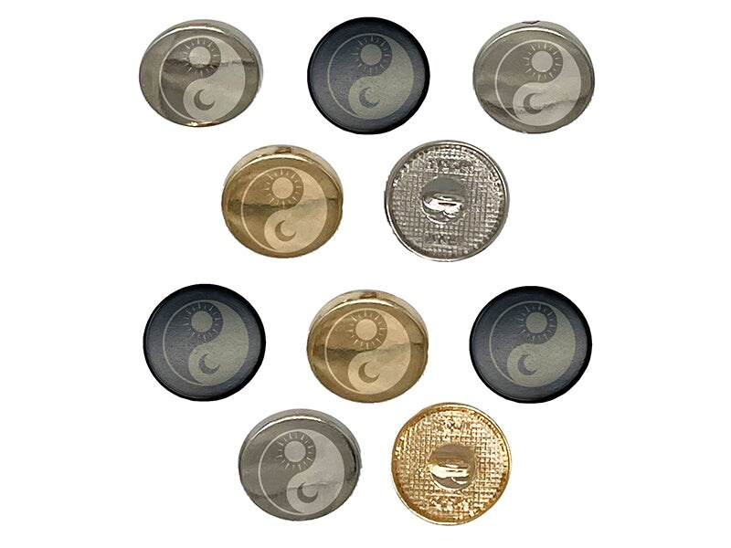 Sun Moon Yin Yang Night Day 0.6&#x22; (15mm) Round Metal Shank Buttons for Sewing - Set of 10