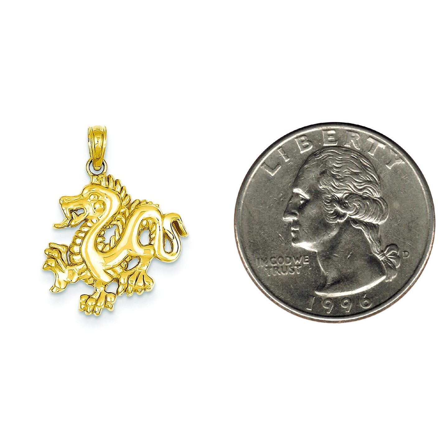 14K Yellow Gold Dragon Charm Polished Pendant Jewelry 23mm x 18.5mm