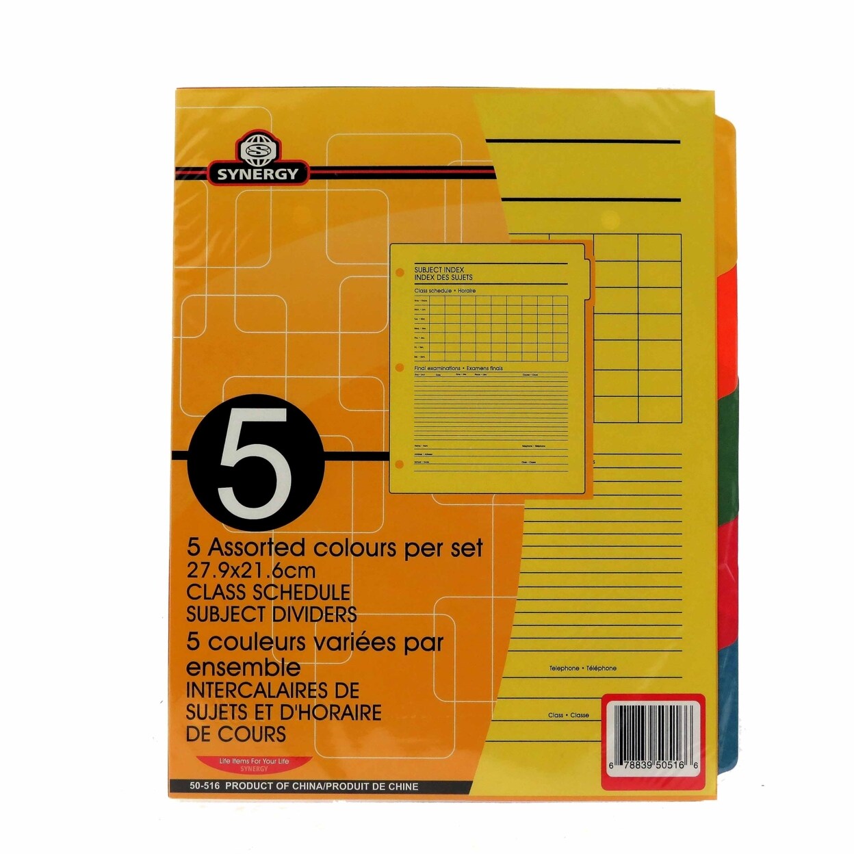 Synergy Class Schedule Subject Dividers