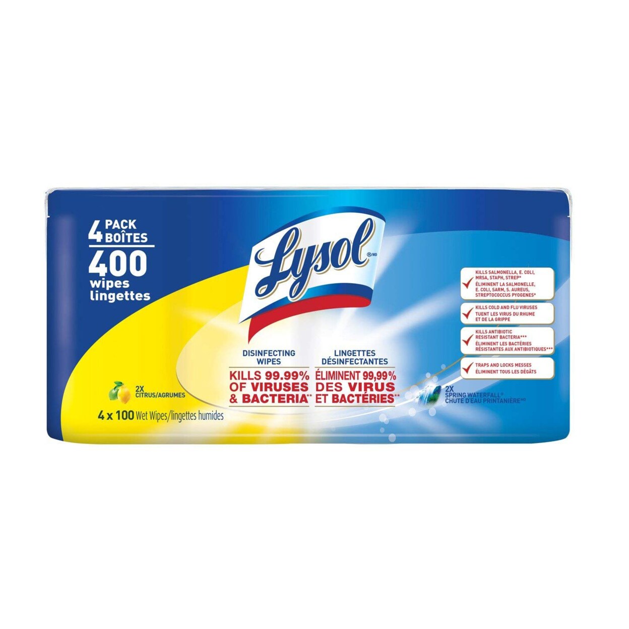 Lysol Disinfecting Wipes - 100ct - Citrus and Spring Waterfall - Disinfectant - Cleaning - Sanitizing - Pack of 4
