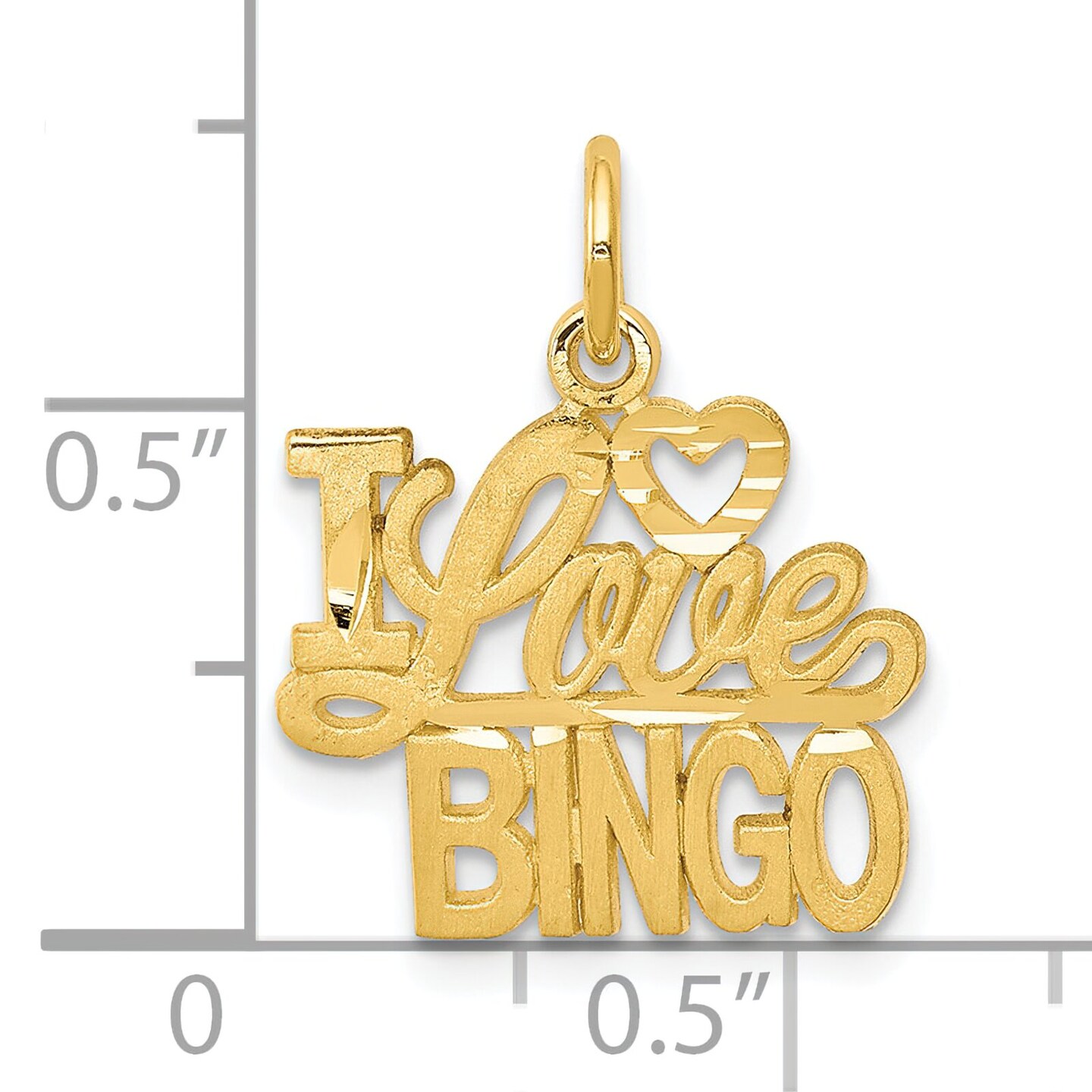 10K Yellow Gold I Love Bingo Charm Diamond-Cut Jewelry 20 X 16mm