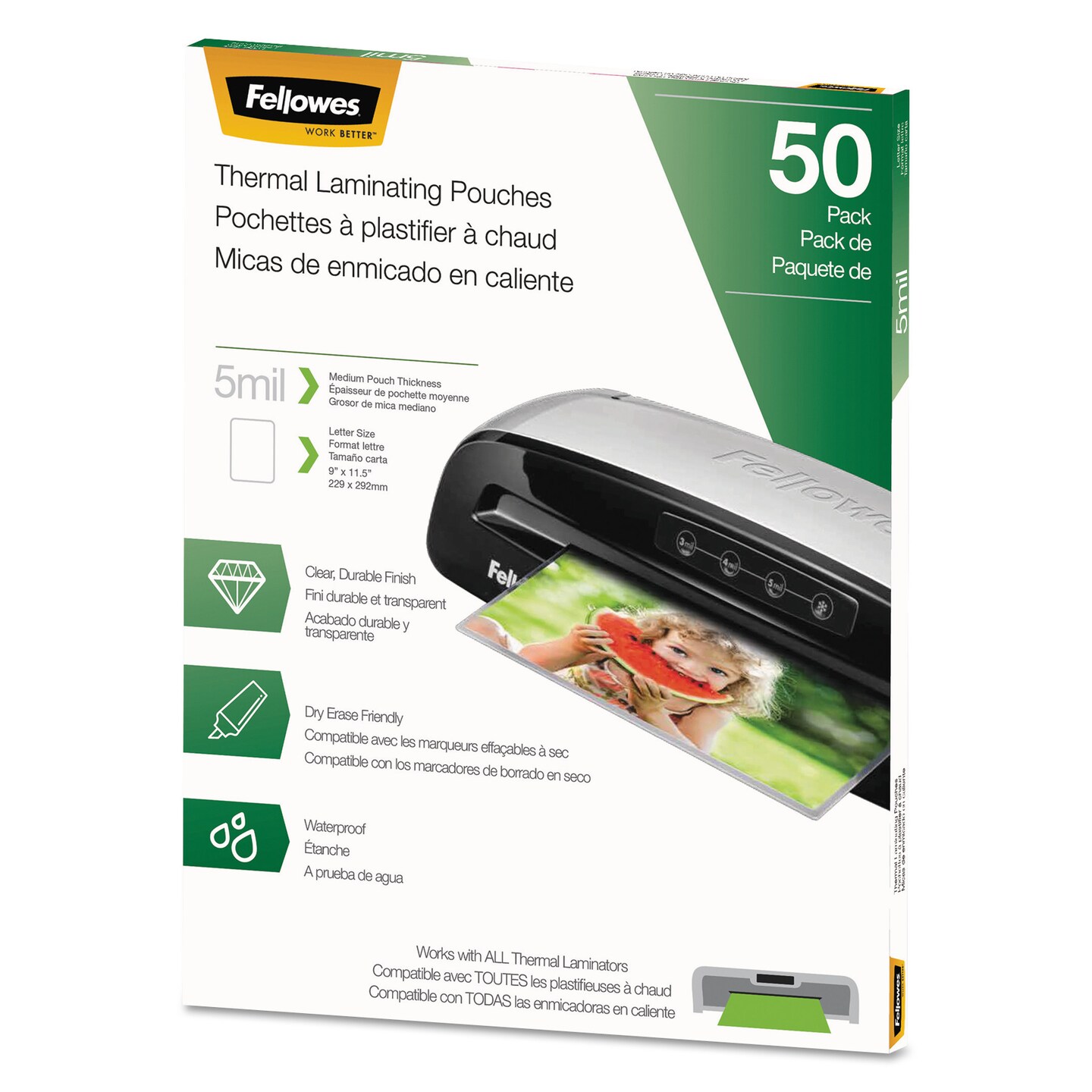 Fellowes Thermal Laminating Pouches 5 mil 9 x 11.5 Matte Clear 50/Pack