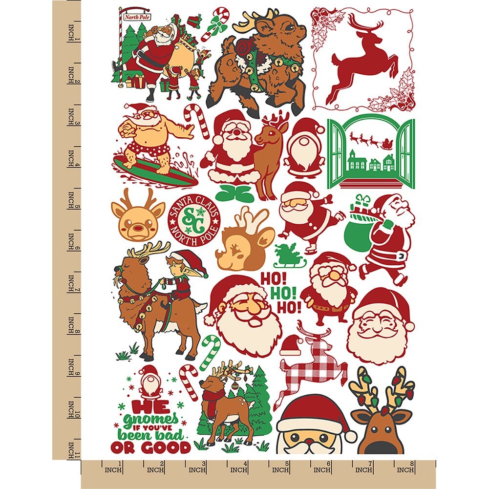 Christmas Santa and Reindeer Holiday Temporary Tattoo Water Resistant Fake Body Art Set Collection