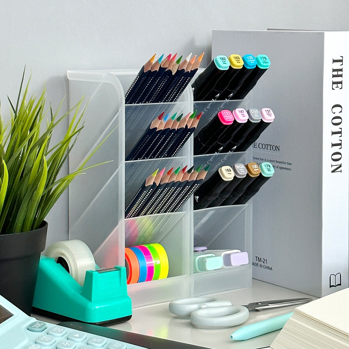 Wrapables Pen Organizer with 4 Compartments Desk Storage Organizer for Home, Office, Work