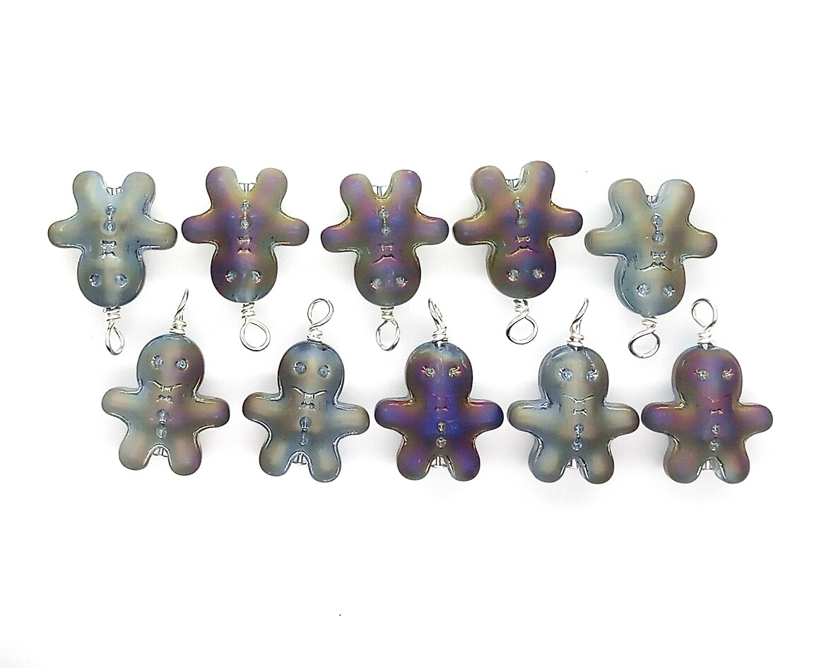 Gingerbread Man Charms, 10 pieces, Glass Bead Dangles in Christmas Cookie Shapes, Adorabilities
