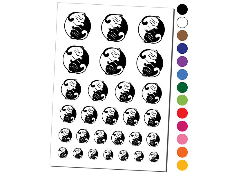 Yin and Yang Cats Curled Up Together Temporary Tattoo Water Resistant Fake Body Art Set Collection