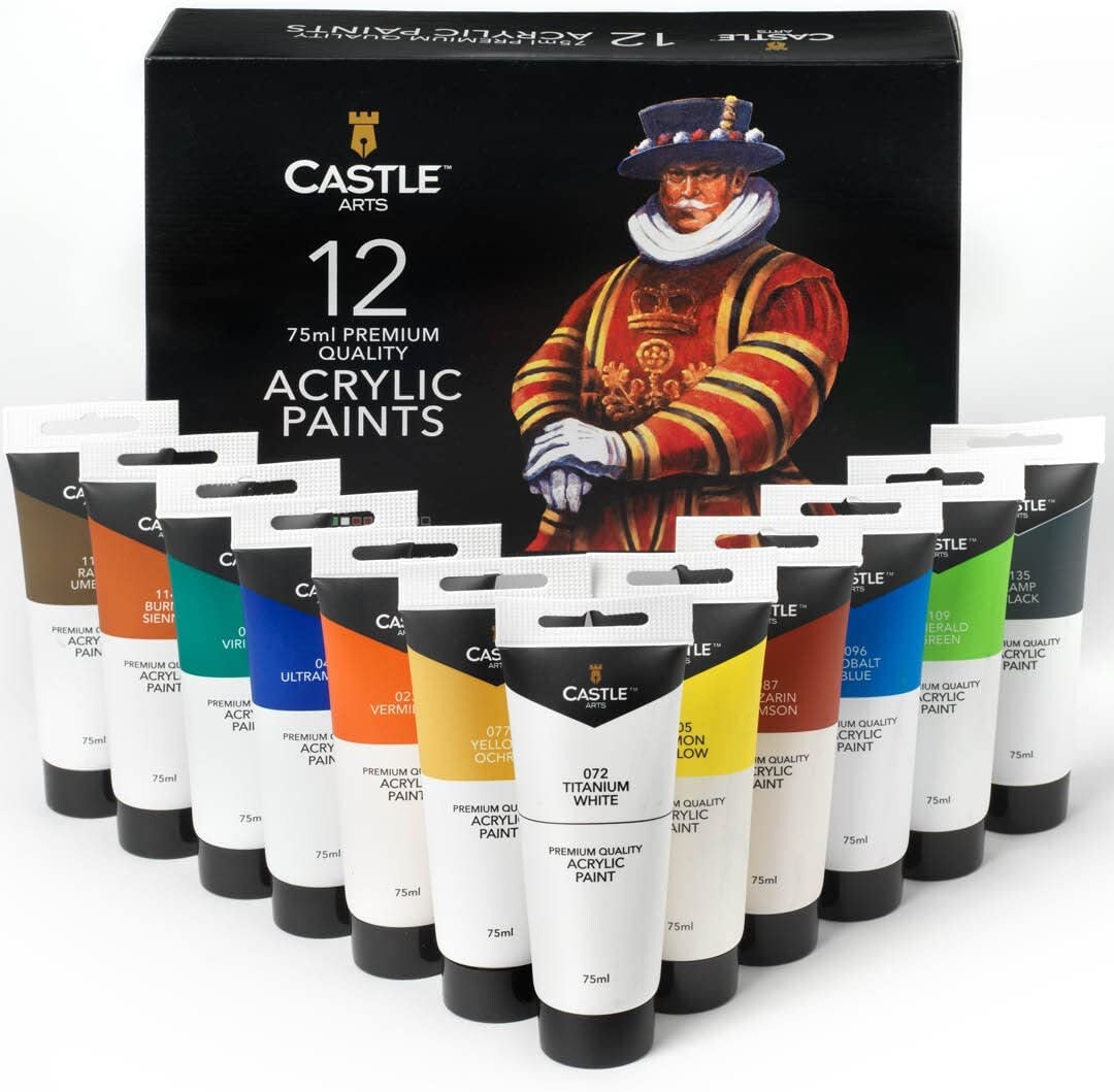 12 Large Acrylic 75Ml Paint Tubes Set for Adults Beginner Artists Students, Ideal for Canvas Wood Ceramic Fabric and Nail Art