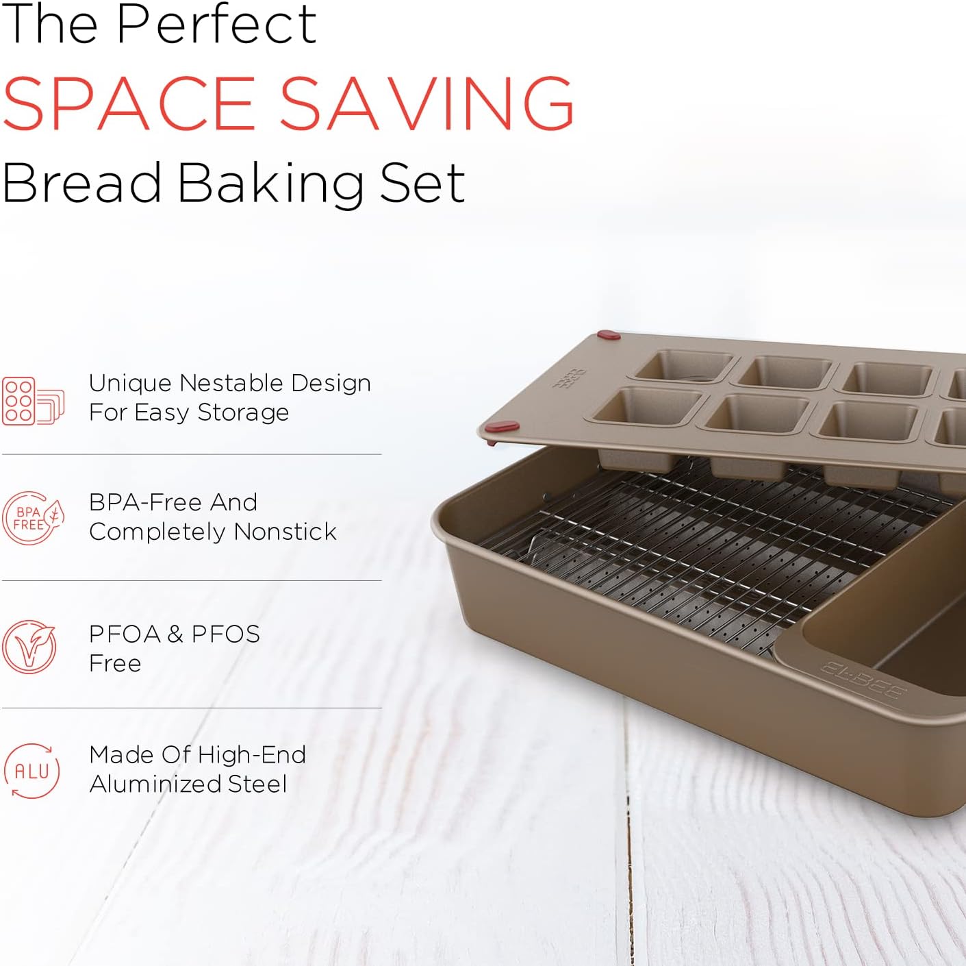 Elbee Home 8-Piece Nonstick Space Saving Bread Baking Pan Set