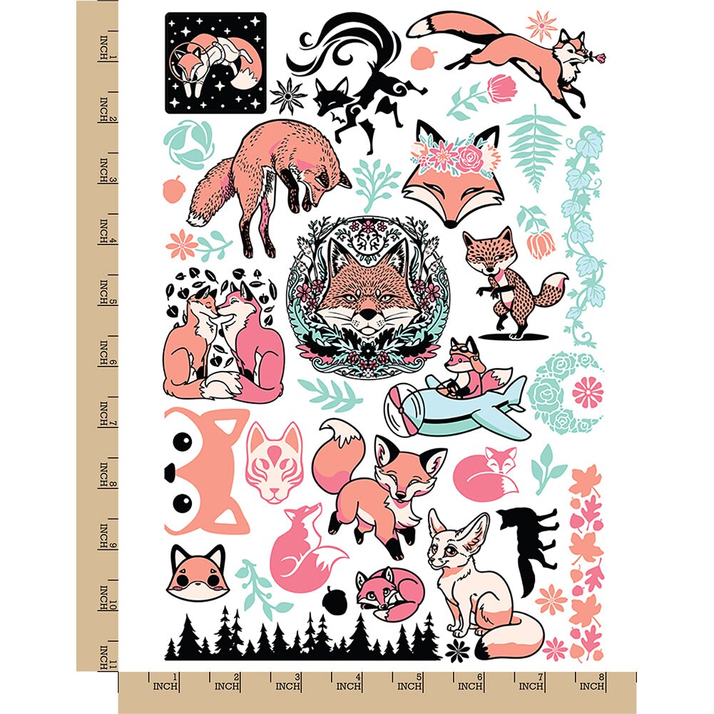 Sly Forest Foxes and Leaves Temporary Tattoo Water Resistant Fake Body Art Set Collection