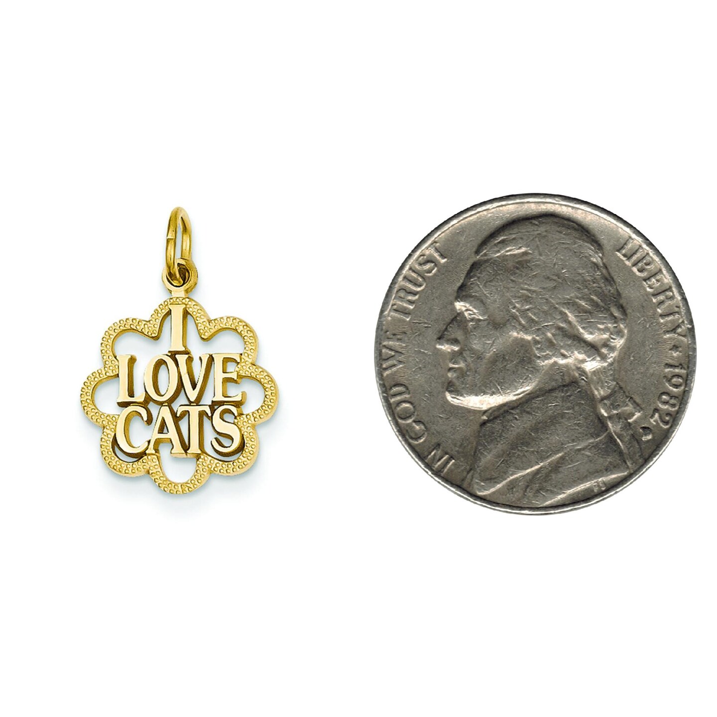14K Yellow Gold I Love Cats Charm Kitty Cat Pendant Jewerly 22mm x 14mm