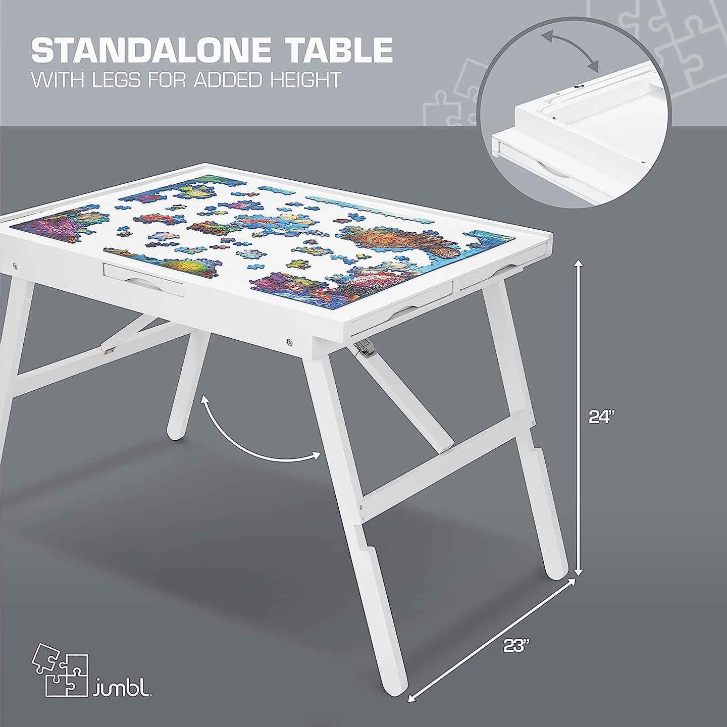Jumbl 1000-Piece Puzzle Table w/Mat, 23" x 31" Jigsaw Puzzle Board w/Legs 6 Removable Drawers