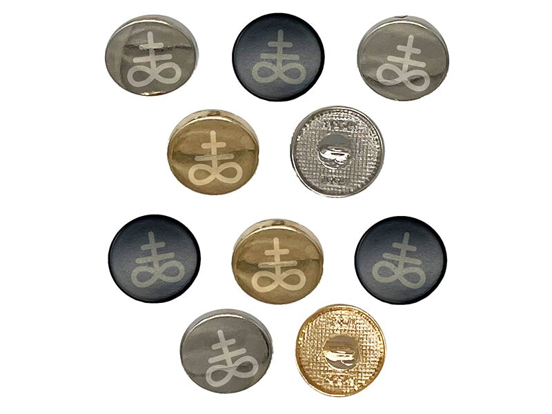 Sulfur Brimstone Alchemy Leviathan Satan Cross 0.6&#x22; (15mm) Round Metal Shank Buttons for Sewing - Set of 10