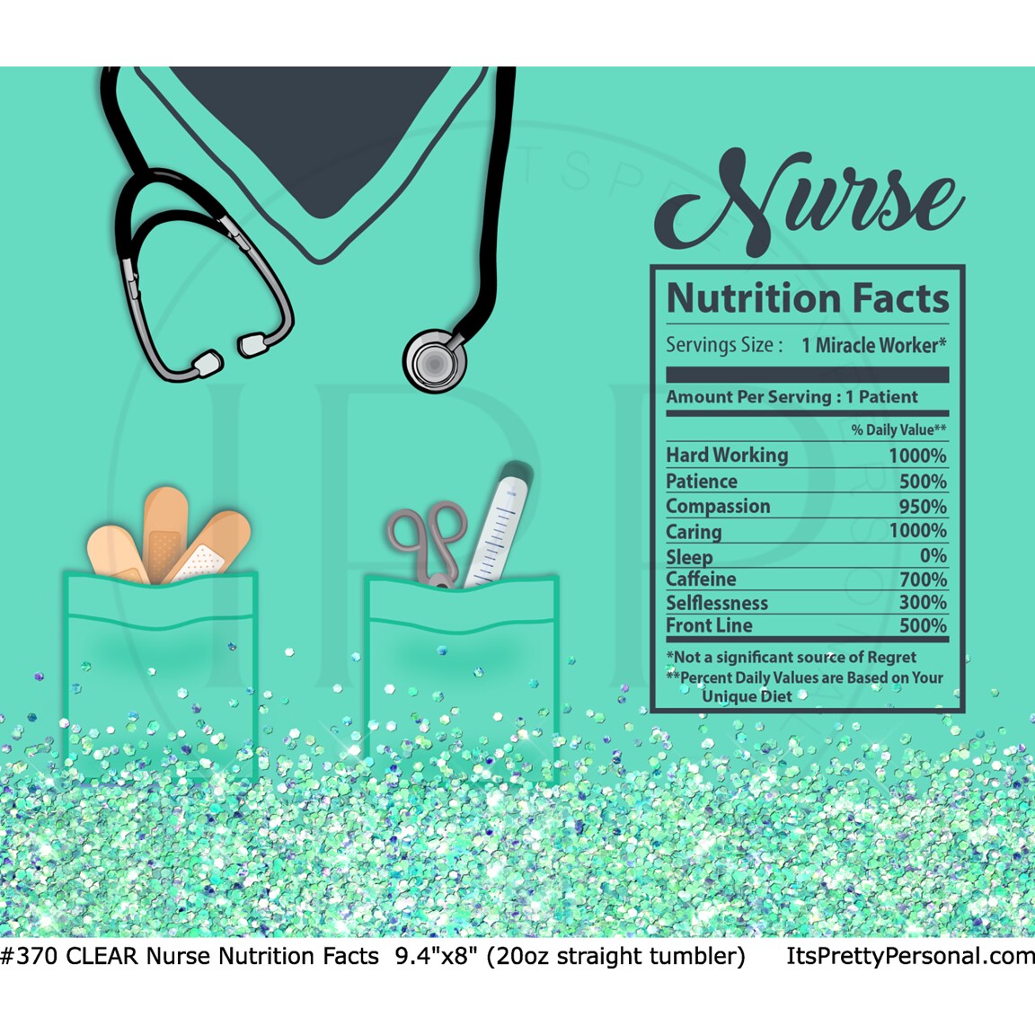 #370 CLEAR- 20oz - Nurse Nutrition 9.4" x 8" Pattern Vinyl Wrap