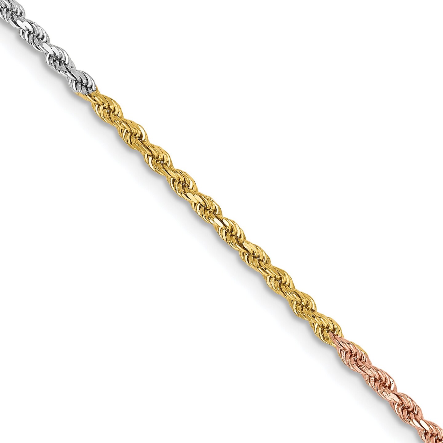14K Gold Tri-Color 1.8mm Diamond Cut Rope Chain Bracelet Jewelry 7&#x22;