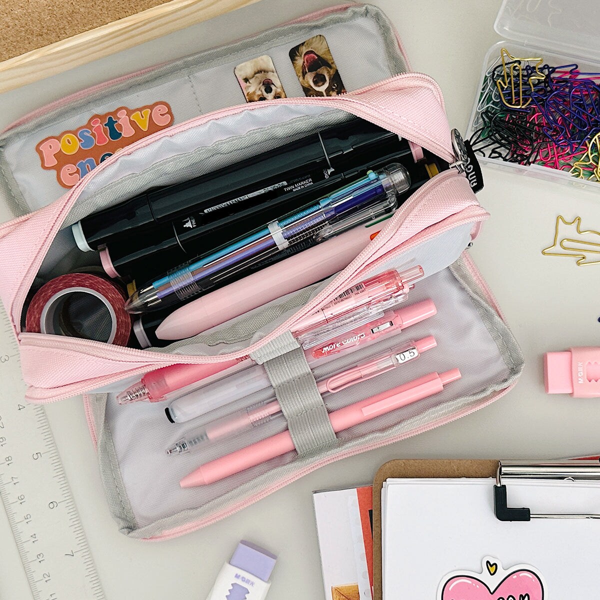 Wrapables Large Capacity Pencil Case, 3 Compartment Pencil Pouch for Stationery Pens