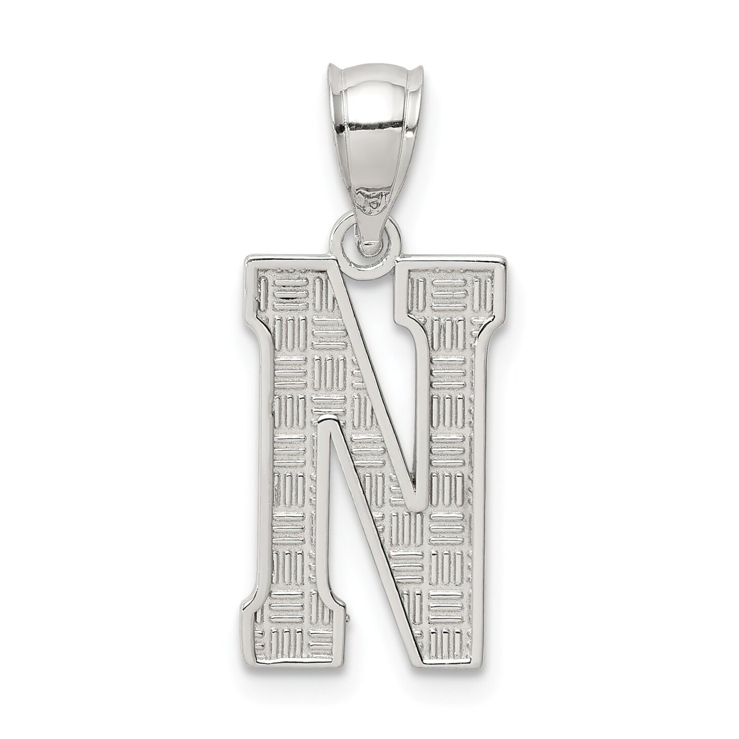 Sterling Silver Initial Letter N Charm Pendant Jewelry 25mm x 9mm