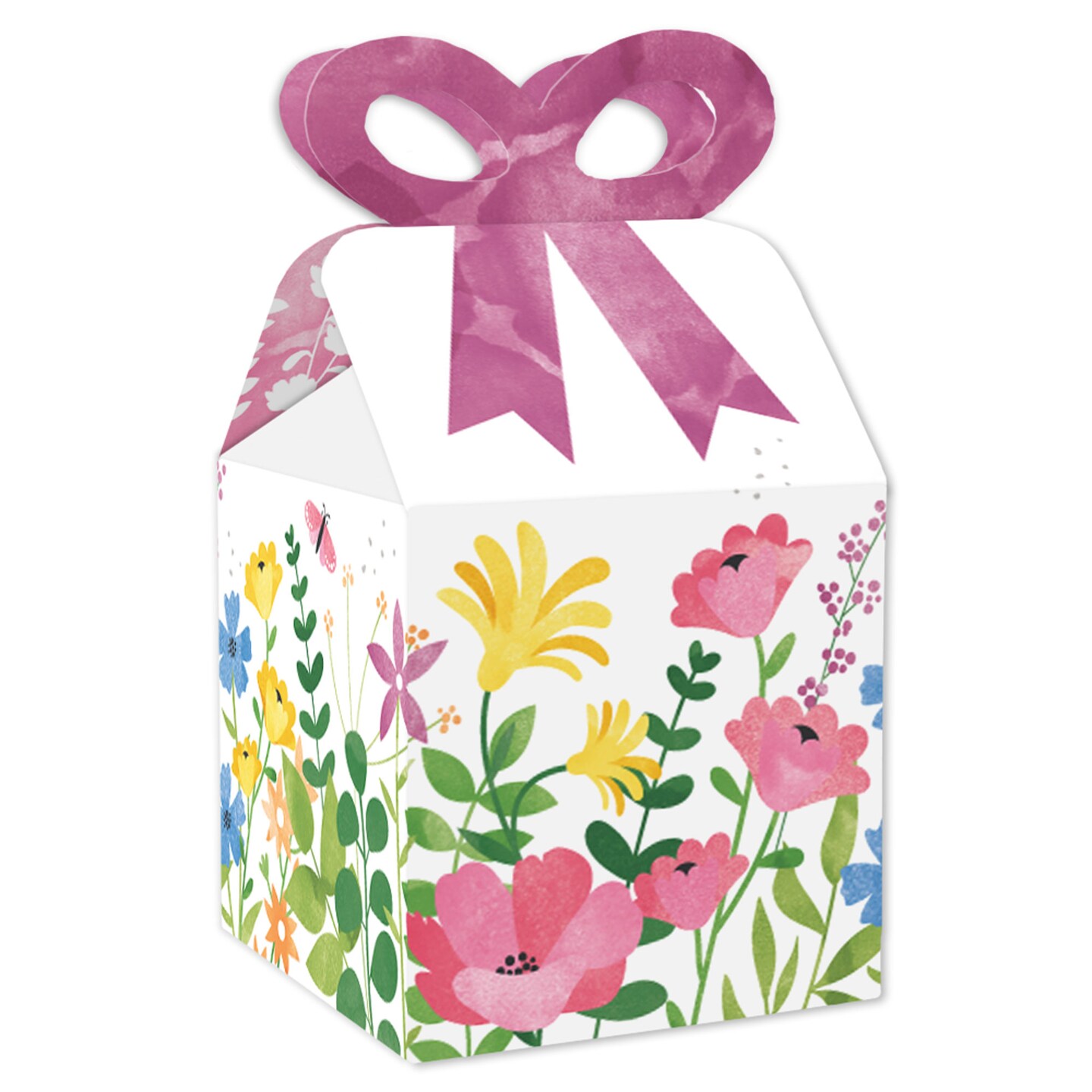 Big Dot of Happiness Wildflowers - Square Favor Gift Boxes - Boho Floral Party Bow Boxes - Set of 12
