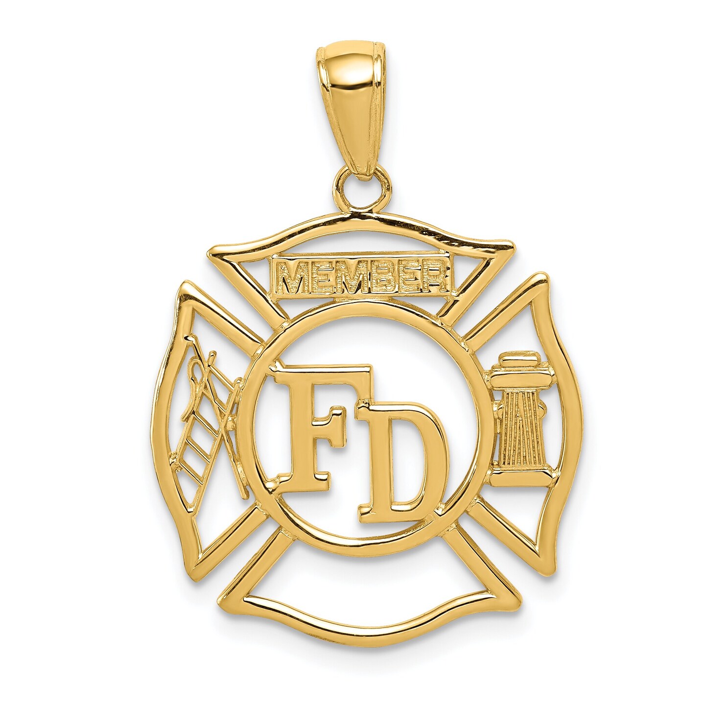14K Gold FD Member in Shield Charm Firefighter Pendant Jewerly 30mm x 20.5mm