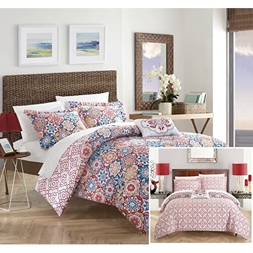 Chic Home 3 or 4 Piece Eindhoven 100% Cotton 200 Thread Count Bohemian Inspired Printed REVERSIBLE Quilt Set with Shams and