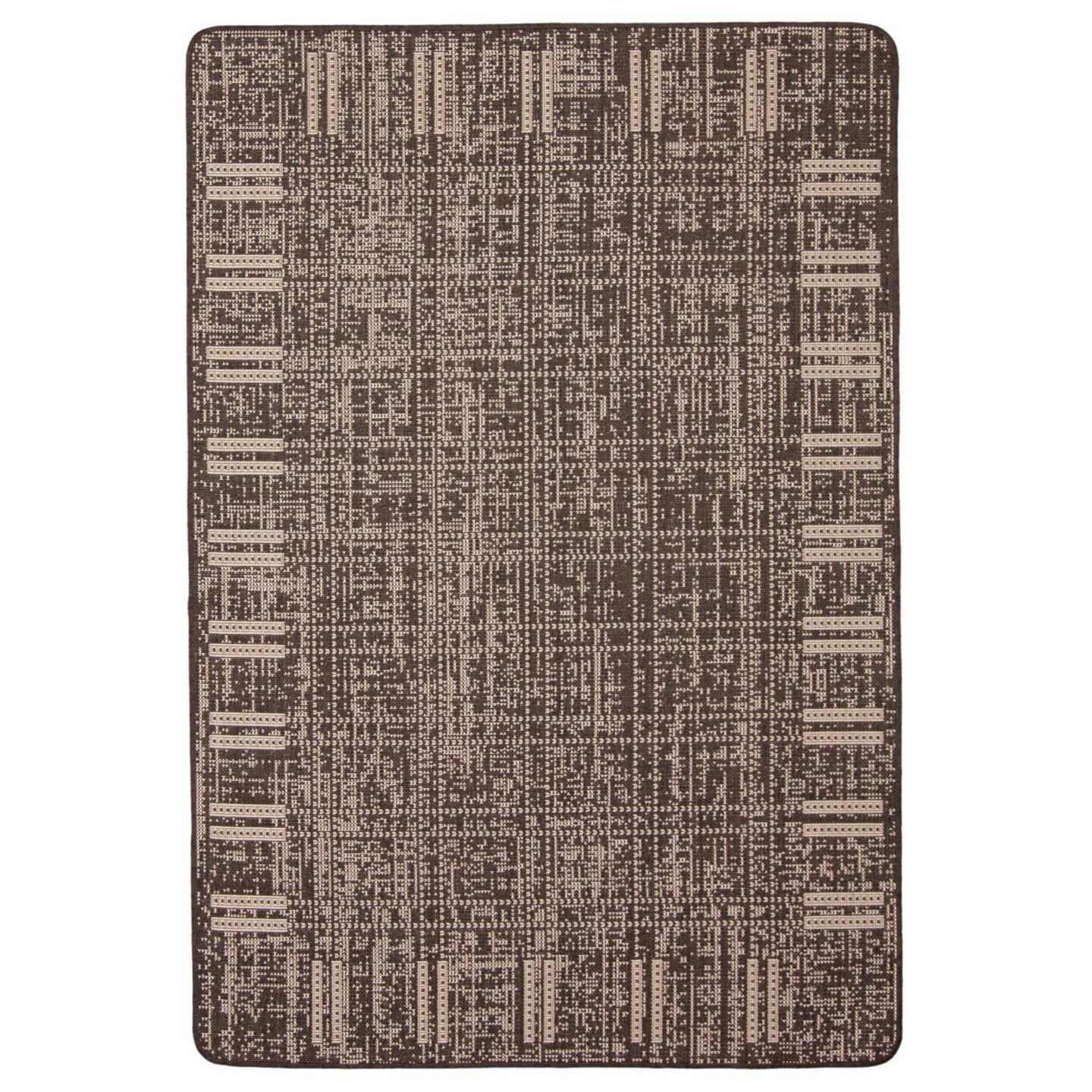 Chaudhary Living 4.25' x 6.5' Bordered Indoor Outdoor Area Throw Rug - Chocolate and Taupe