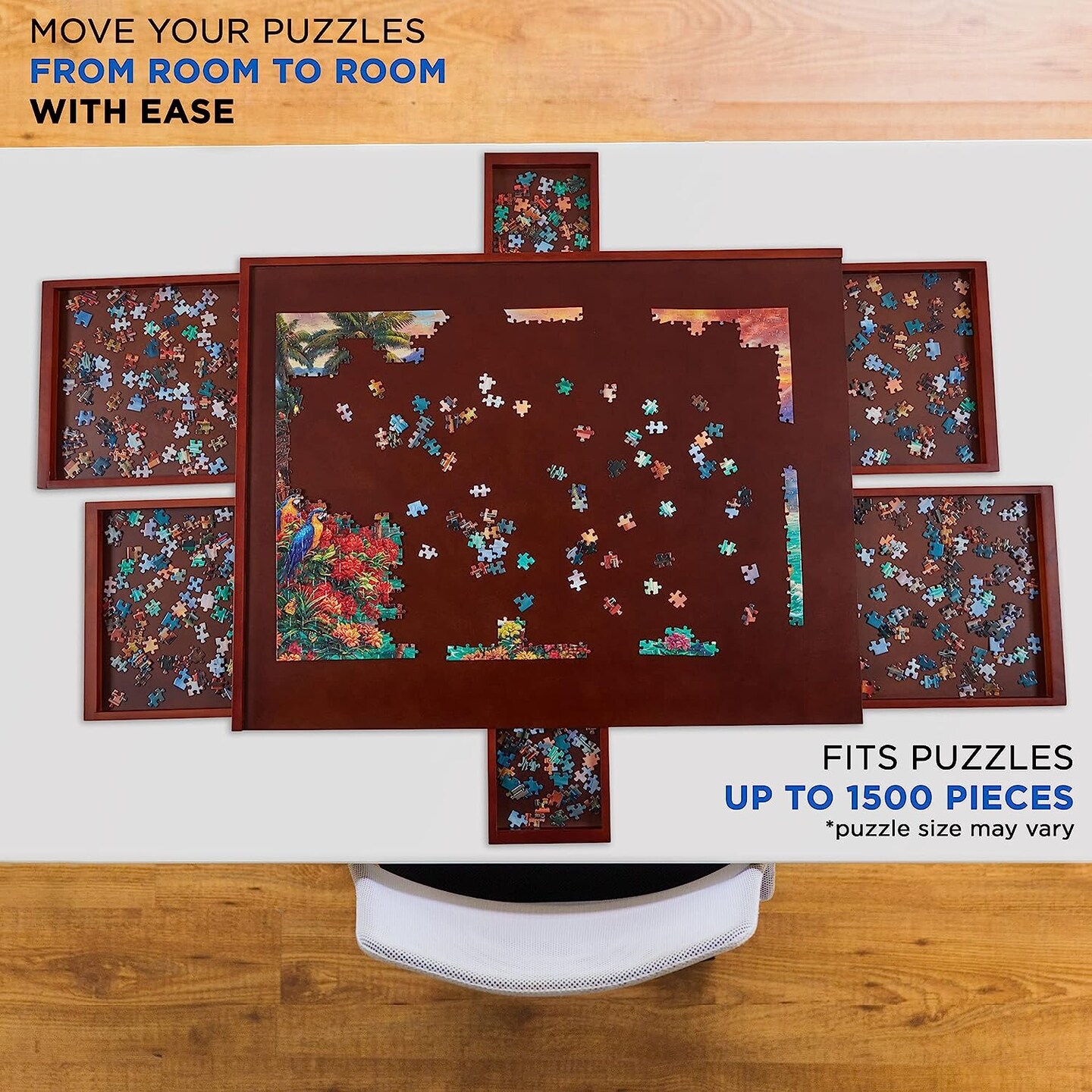 Jumbl 1500 Piece Puzzle Board, 27” x 35” Wooden Jigsaw Puzzle Table & Trays