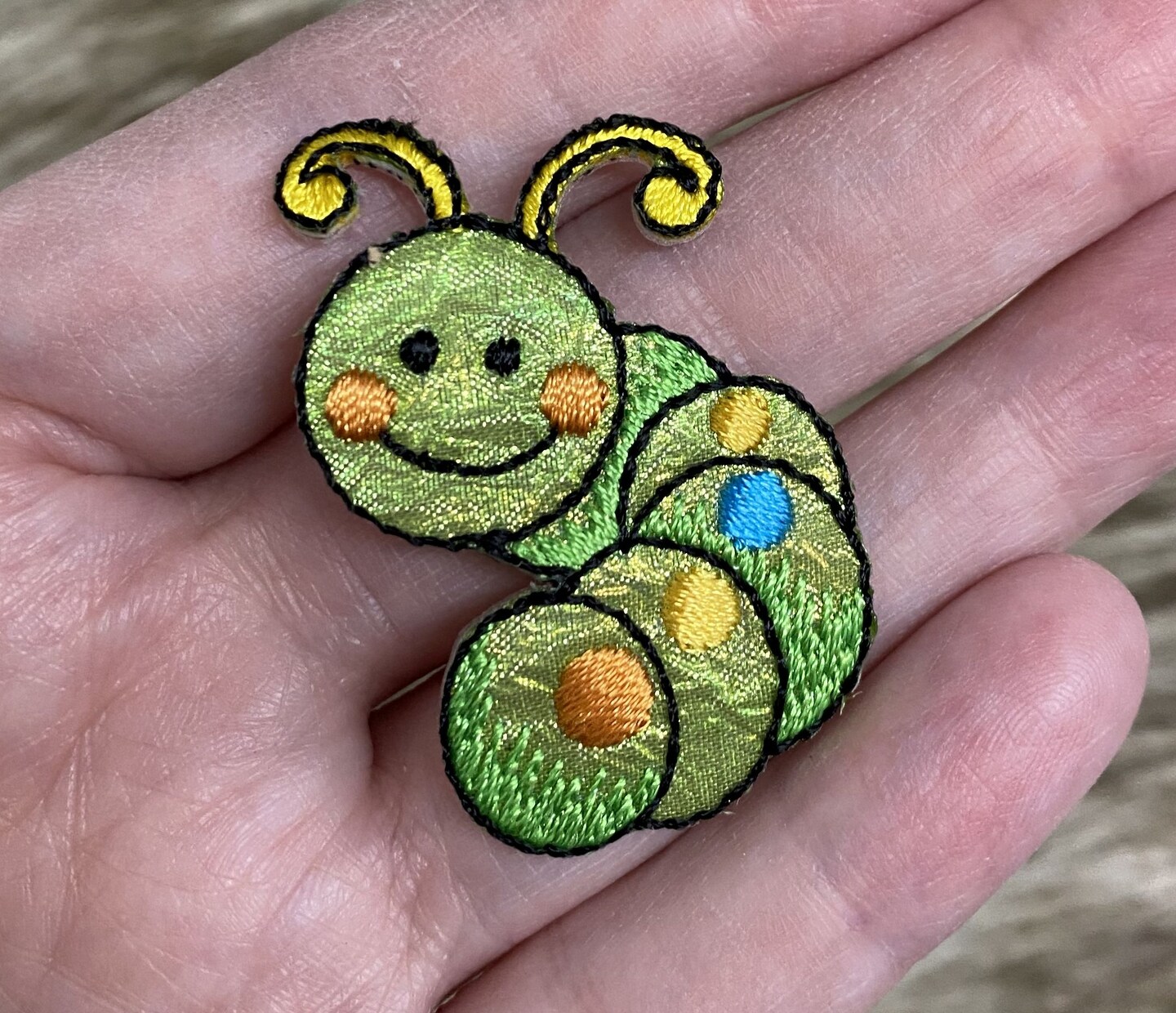 Caterpillar, Shimmery, Whimsical Patches, Embroidered, Iron on Patch