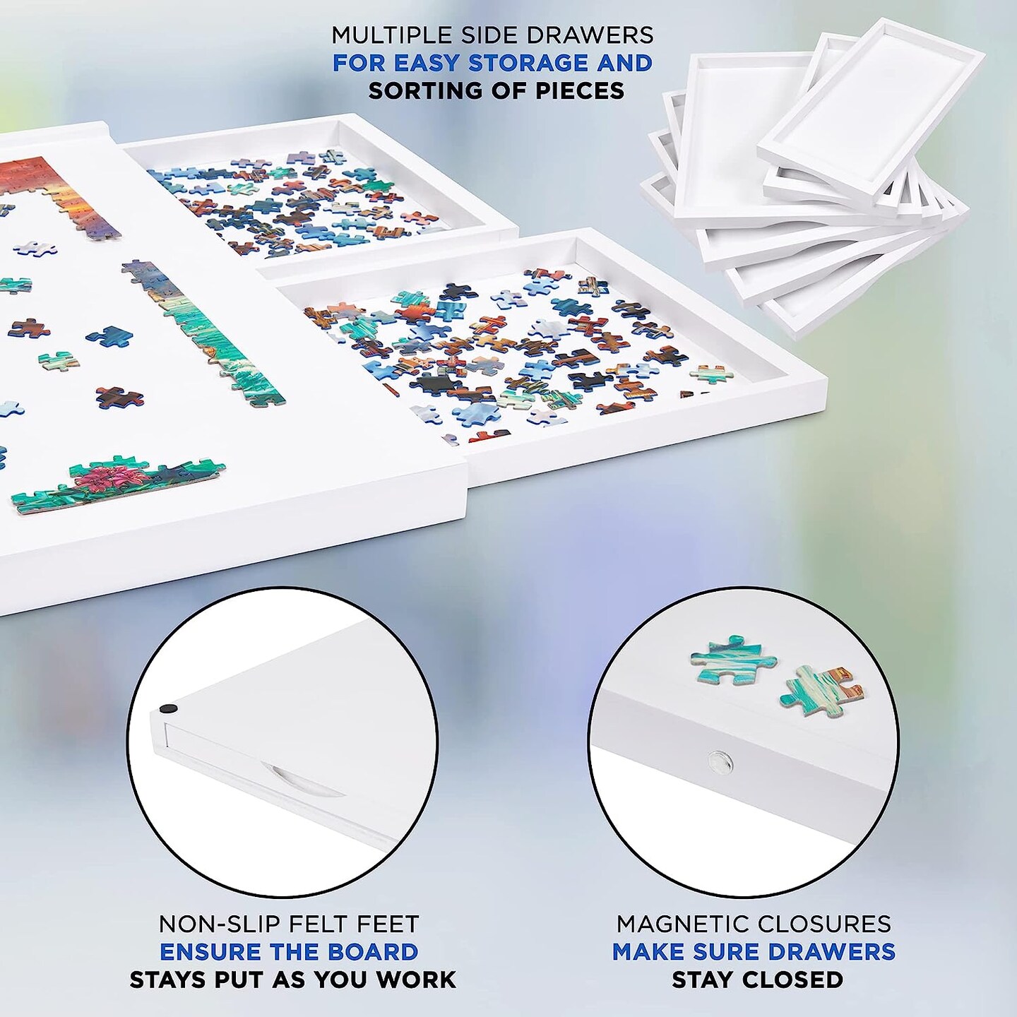 Jumbl 1000 Piece Puzzle Board 23” x 31” Wooden Jigsaw Puzzle Table & Trays