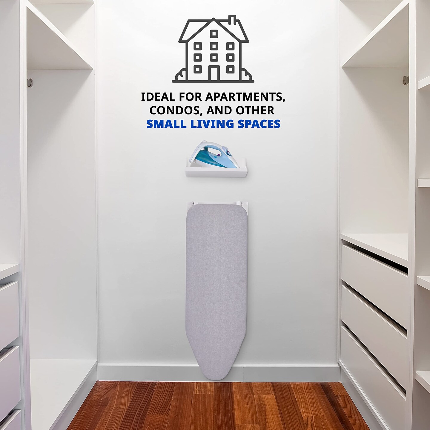 Ivation Foldable Ironing Board, Down Folding Wall-Mount with Shelf