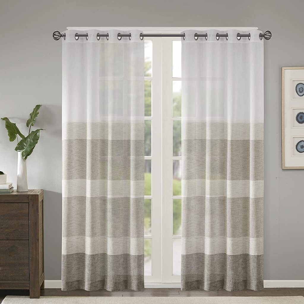 Madison Park Polyester Faux Linen Woven Stripe Widnow Sheer MP40-7236