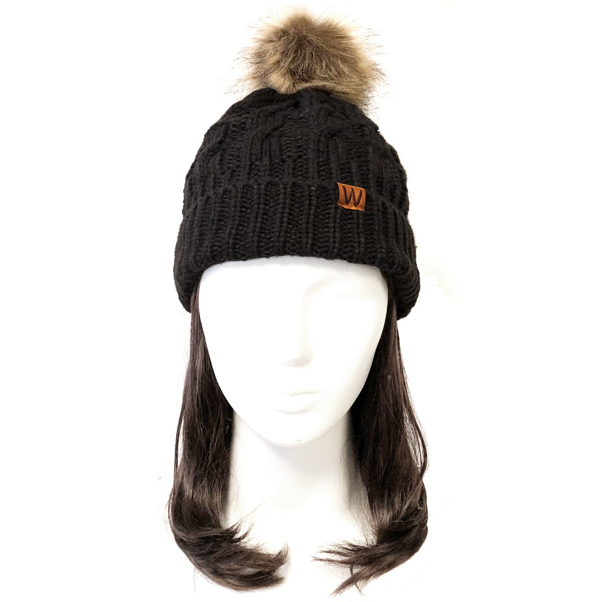Wrapables Winter Warm Cable Knit Faux Fur Pom Pom Beanie