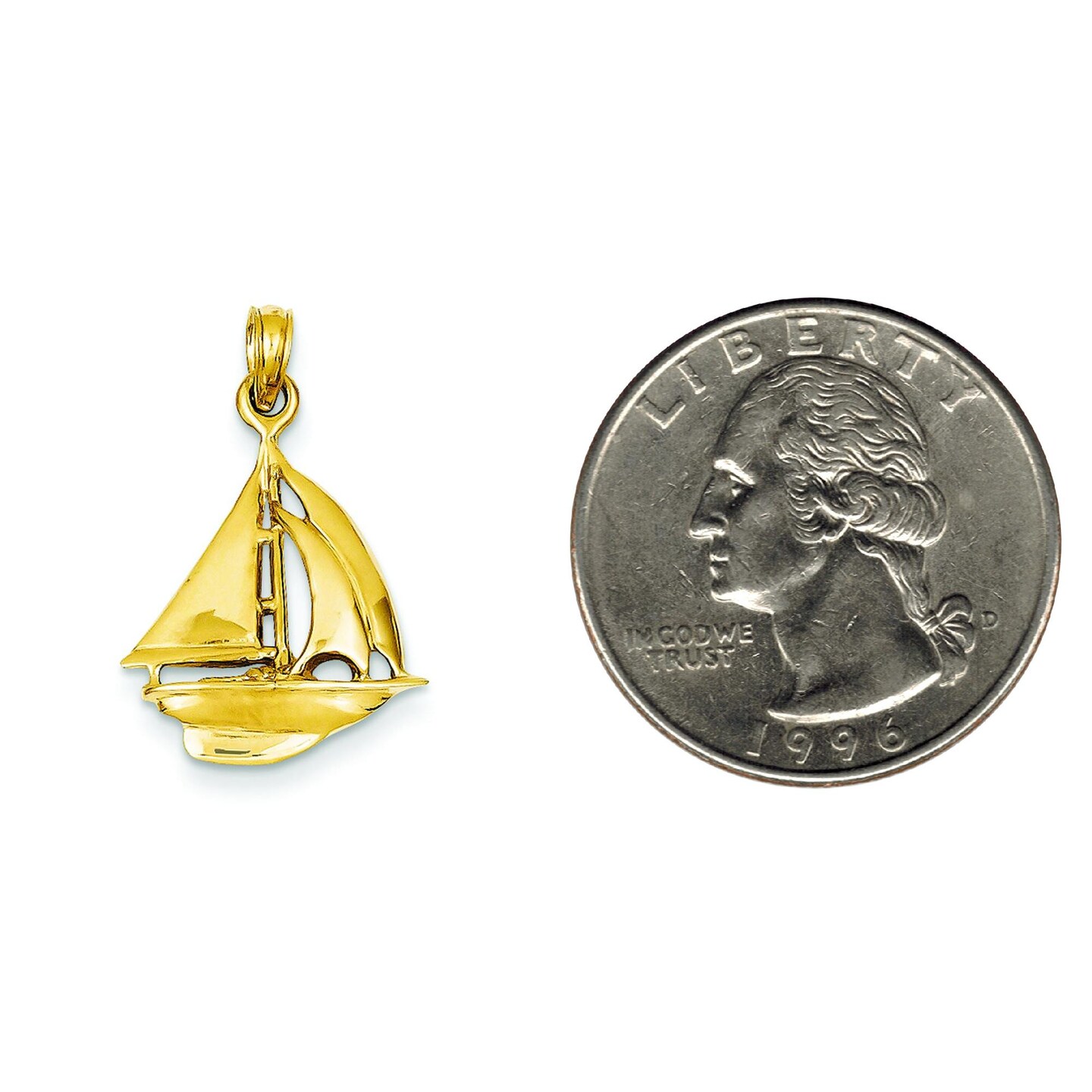 14K Yellow Gold Sailboat Charm Sailing Ship Pendant Jewerly 24mm x 16mm