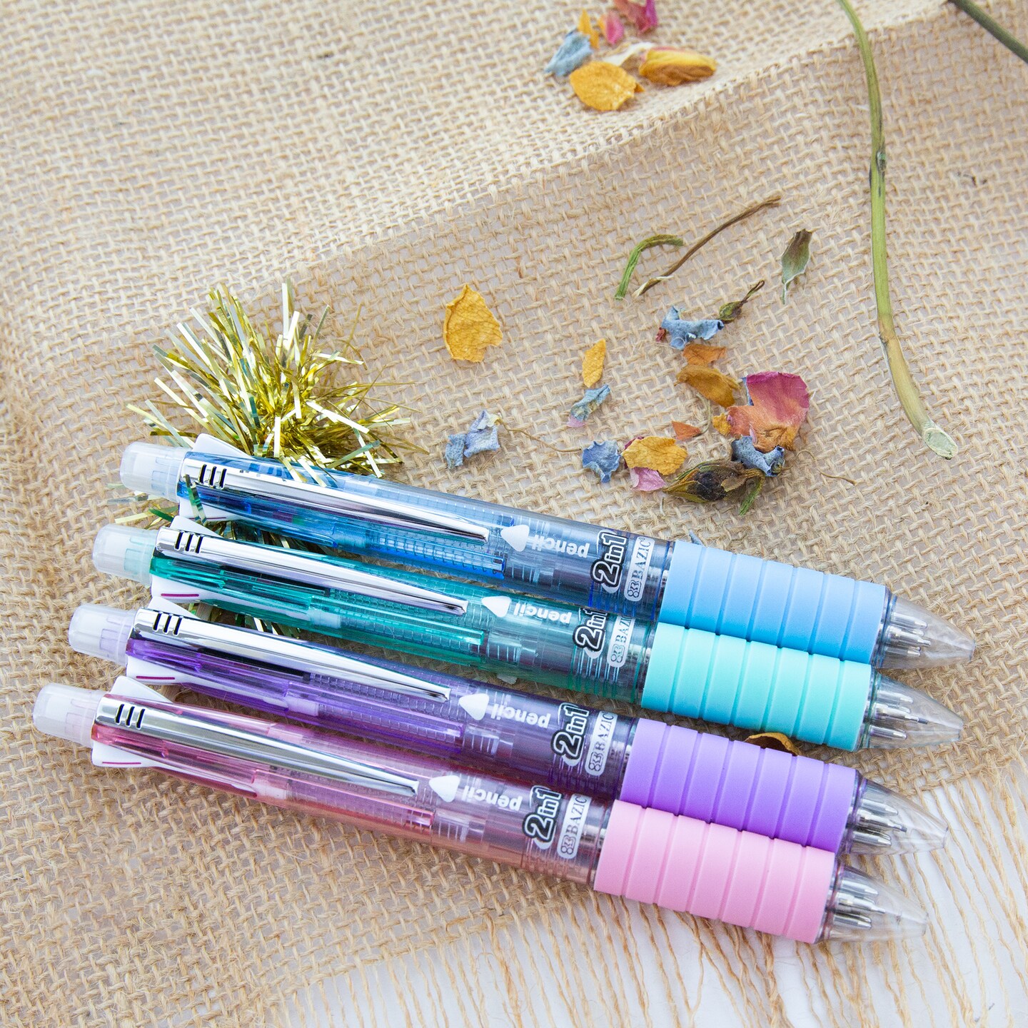 BAZIC 2-In-1 Mechanical Pencil &#x26; 4-Fashion Color Pen w/ Cushion Grip