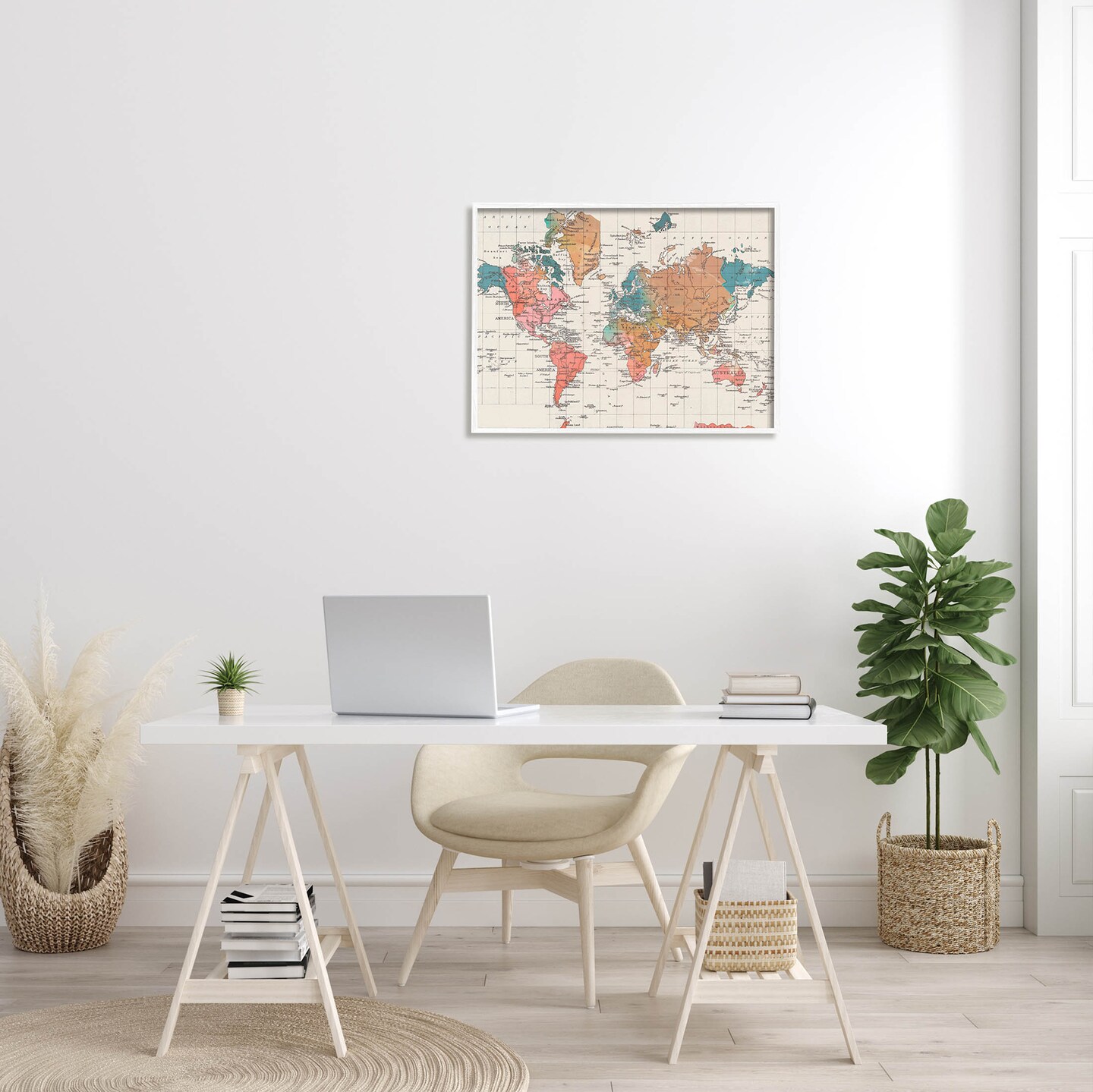Stupell Industries Detailed Boho World Map Black Framed Giclee Art