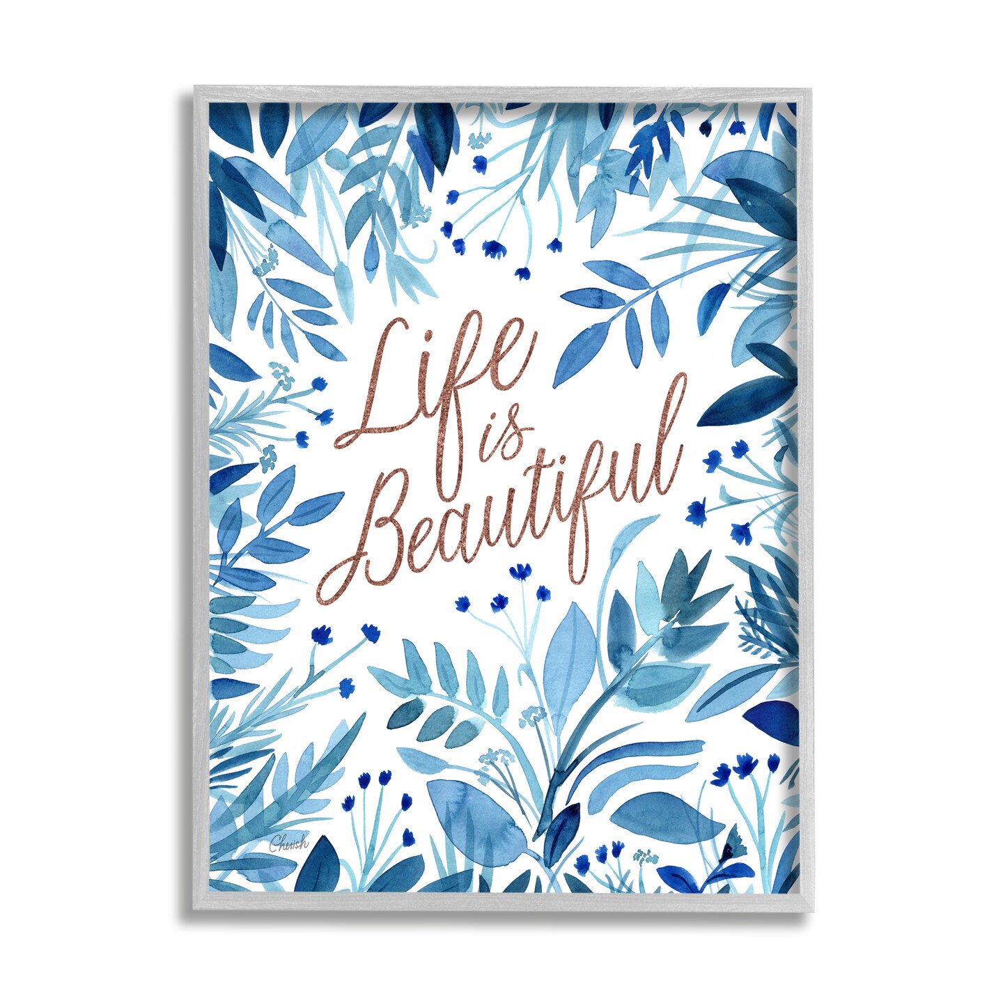 Stupell Industries Life Is Beautiful Blue Wildflowers Black Framed Giclee Art
